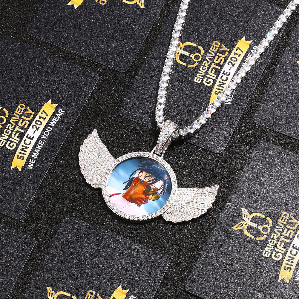 18k Gold Plated Custom Photo Wings Pendant Necklace- Best Christmas Gift