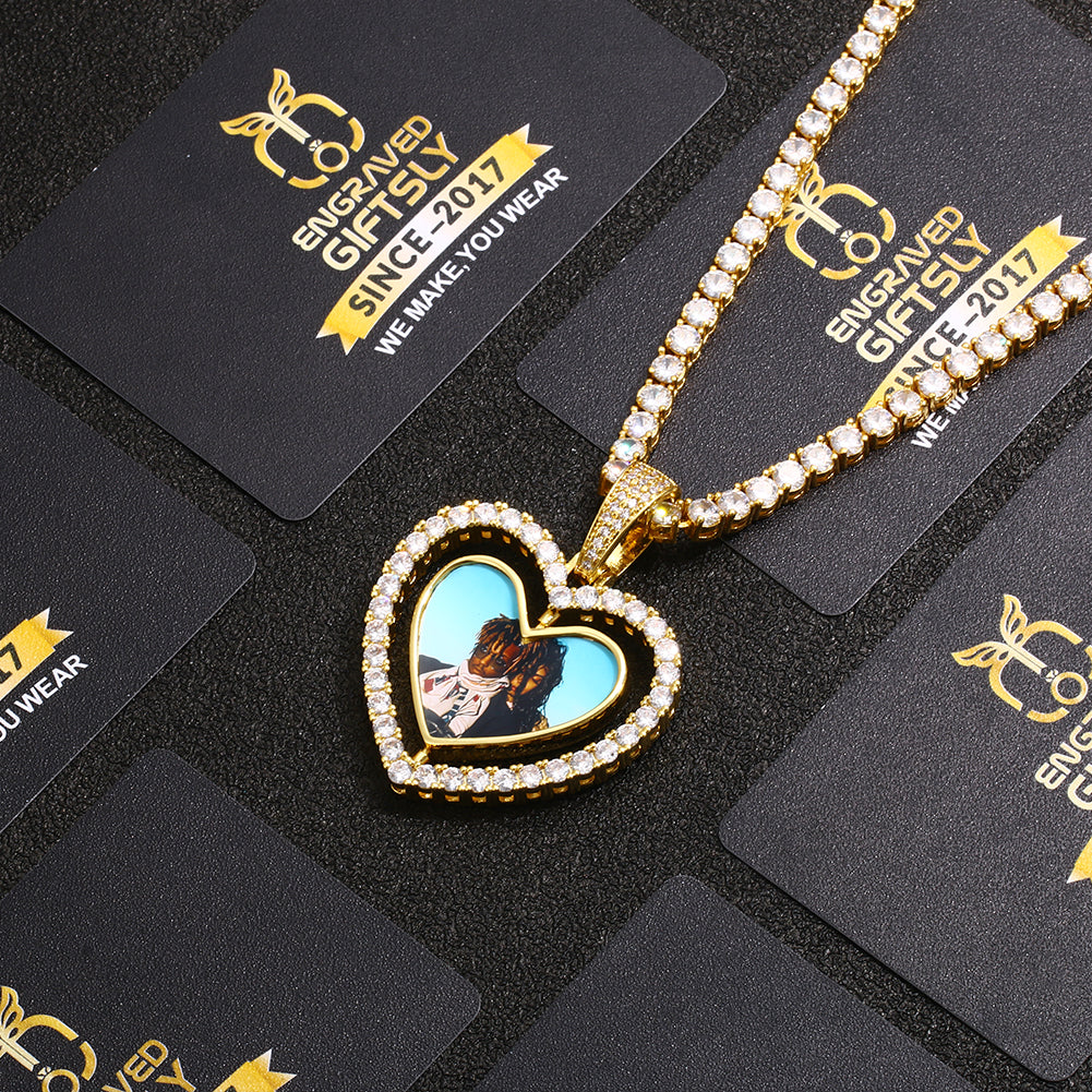 Custom Photo Heart Rotating Double-sided Medallions Necklace Christmas Gifts For Couple