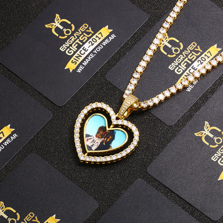 Custom Photo Heart Rotating Double-sided Medallions Necklace Christmas Gifts For Couple