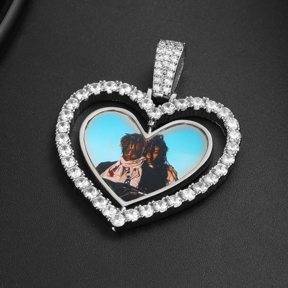 18k Gold Plated Heart Rotating Picture Necklace- Exclusive Hip-hop Necklace For Men