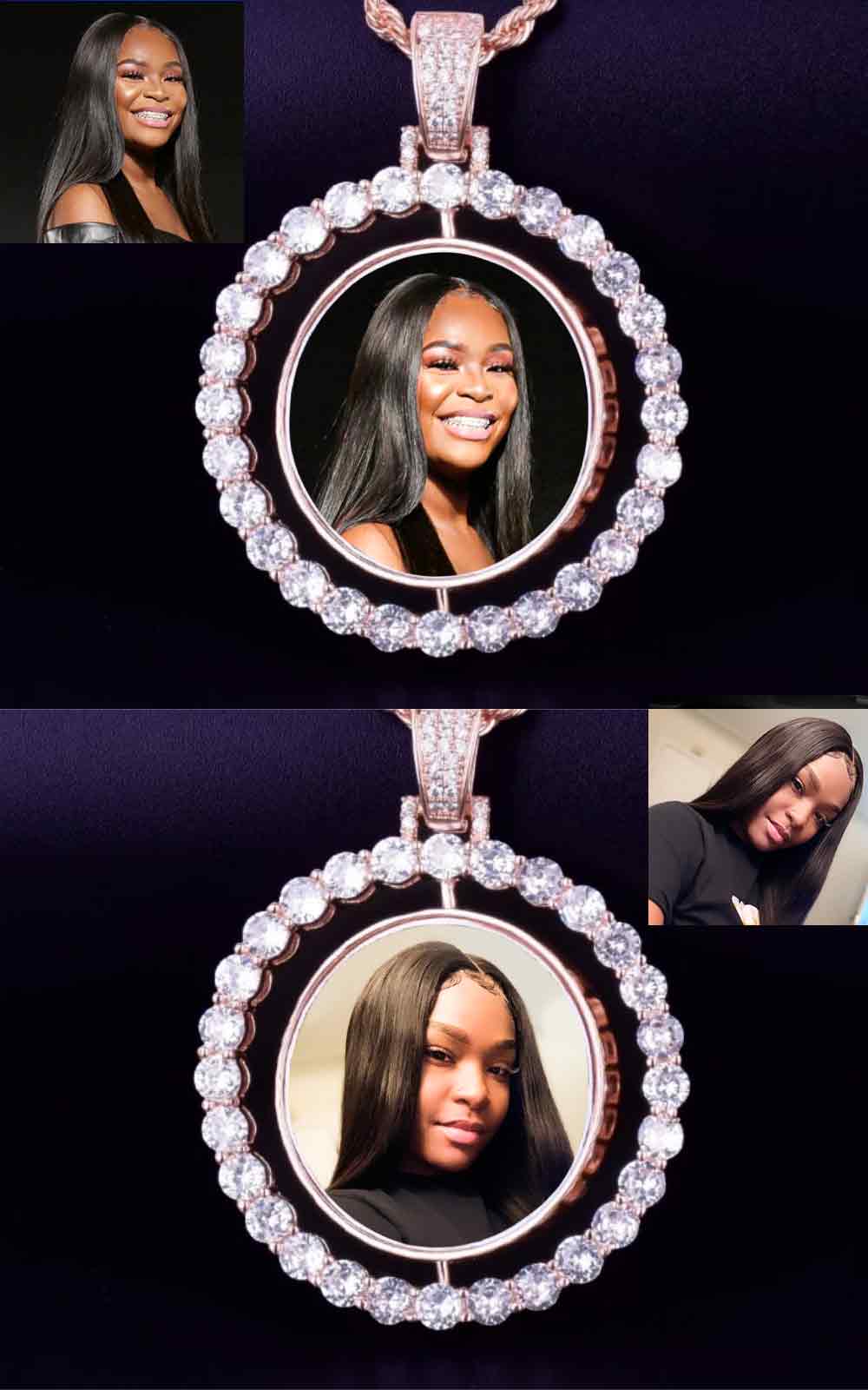 Double Picture Locket Necklace-Rotated Pendant Picture Necklace