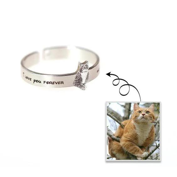 Personalized Pet Ring - Cat Memorial Jewelry Personalized Pet Ring