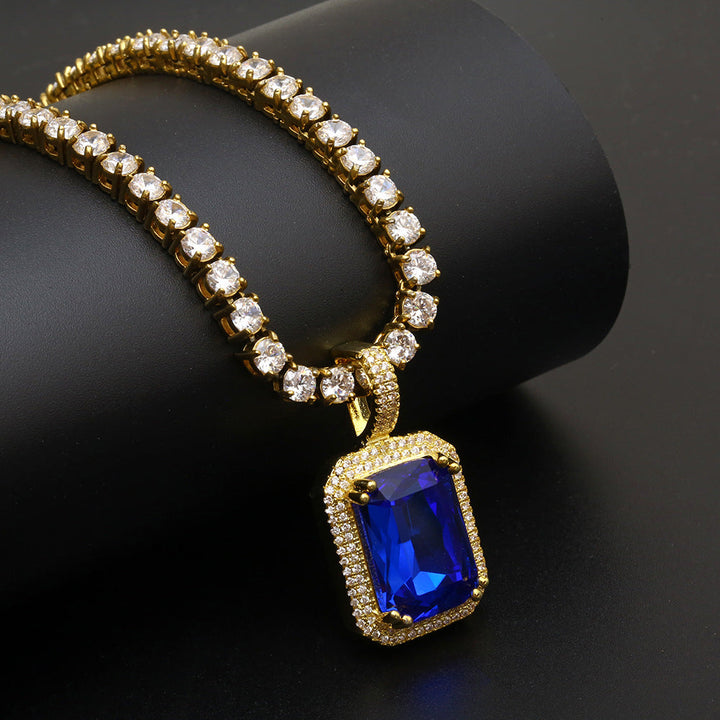 Geometry Square Crystal Pendant Charm Necklace- Women's Hip Hop Jewelry