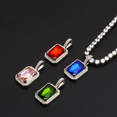 Geometry Square Crystal Pendant Charm Necklace- Women's Hip Hop Jewelry