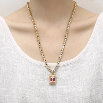 Geometry Square Crystal Pendant Charm Necklace- Women's Hip Hop Jewelry