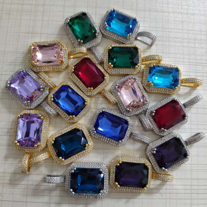 Geometry Square Crystal Pendant Charm Necklace- Women's Hip Hop Jewelry