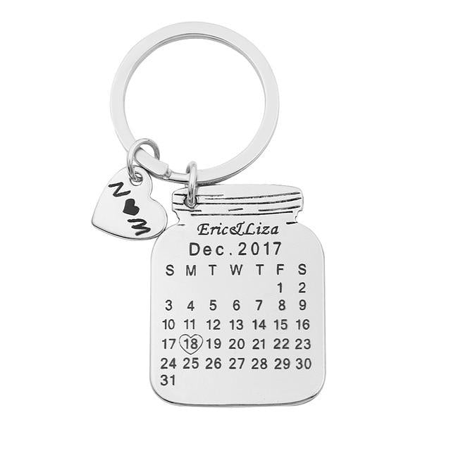 Personalized Keychain With Date, Photo, Engrave Text- Christmas Gifts For Boyfriend