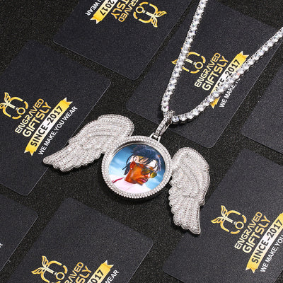 14k Gold Plated Custom Made Photo Angel Medallion Necklace