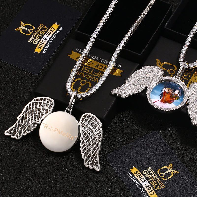 14k Gold Plated Custom Made Photo Angel Medallion Necklace