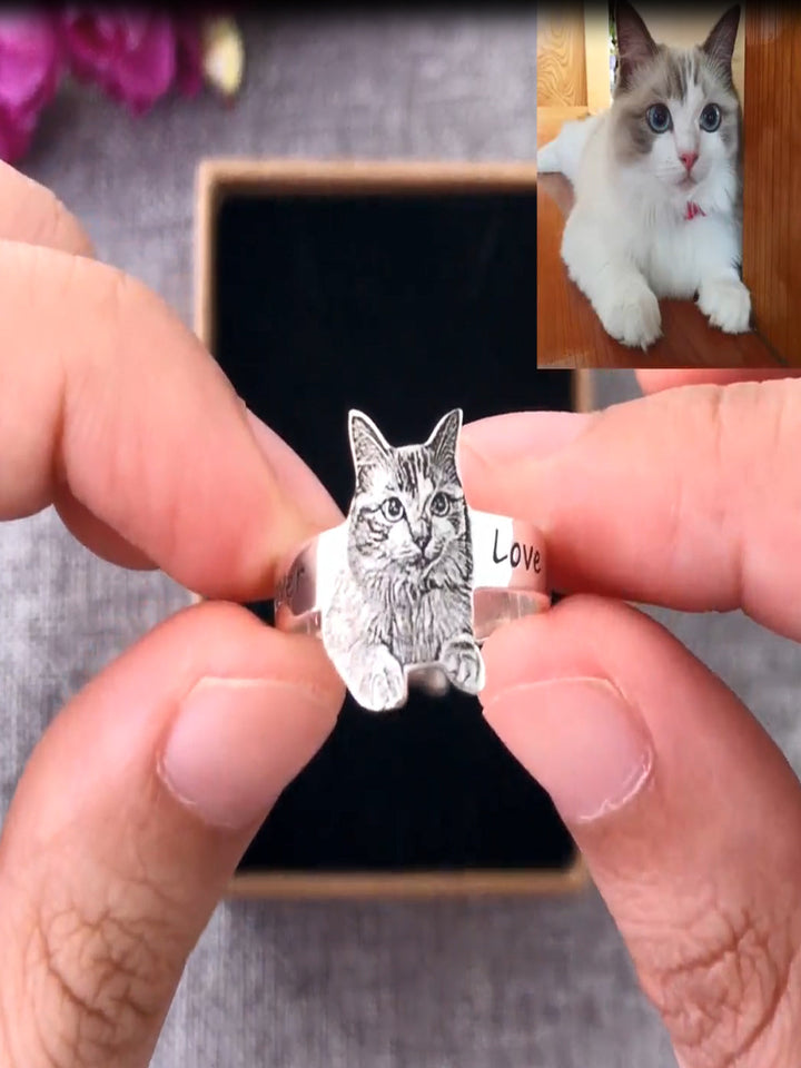 Personalized Pet Ring - Cat Memorial Jewelry Personalized Pet Ring