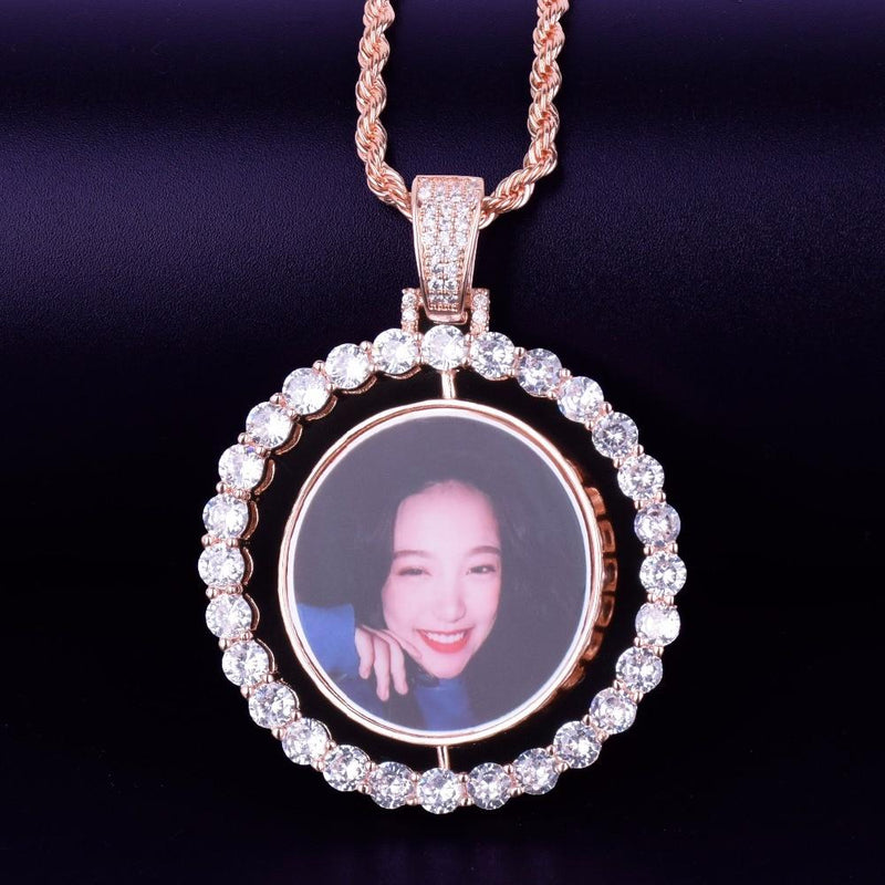 Double Picture Locket Necklace-Rotated Pendant Picture Necklace