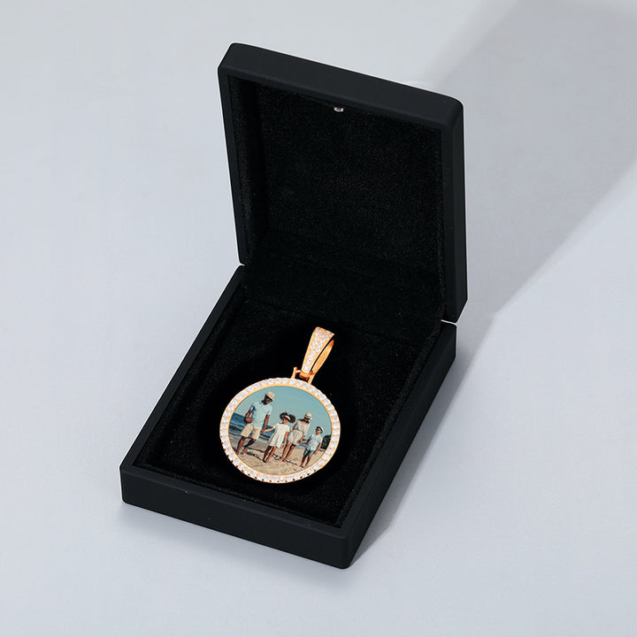 S925 Custom Photo Rose Gold Memory Medallions Solid Pendant Necklace With Moissanite Diamond- Gift For Her/Him