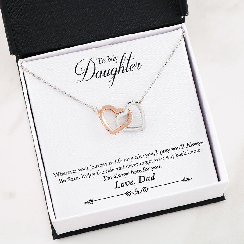 Interlocking Heart Necklace With Dad To Daughter You Will Be Safe Message Card