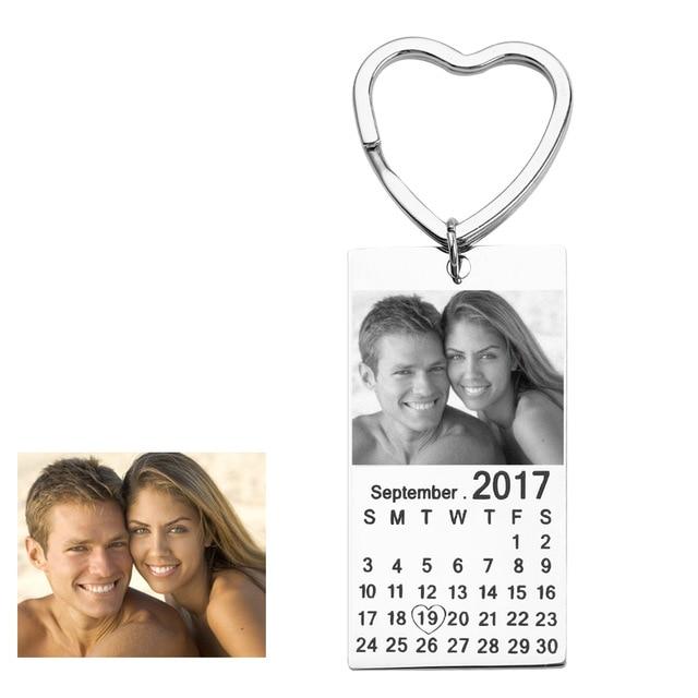 Personalized Keychain With Date, Photo, Engrave Text- Christmas Gifts For Boyfriend