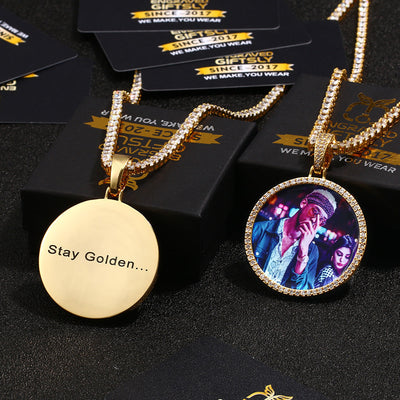 14K Gold Plated Personalized Photo Medallions Necklace For Men