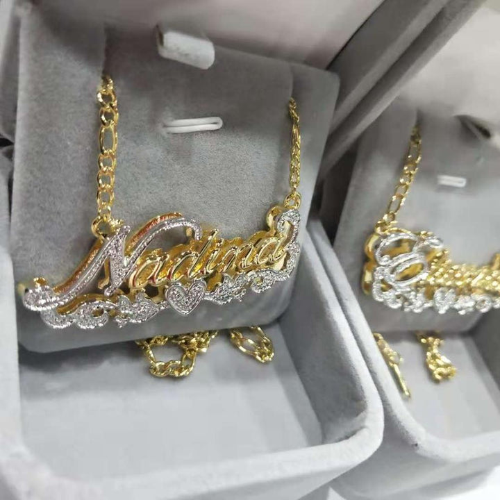 3D Double Plated Name Necklace-Custom Name Necklace-Double Plated Name Necklace