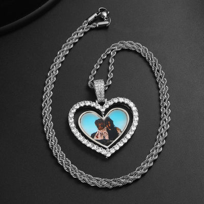 18k Gold Plated Heart Necklace With Picture- Medallion Necklace