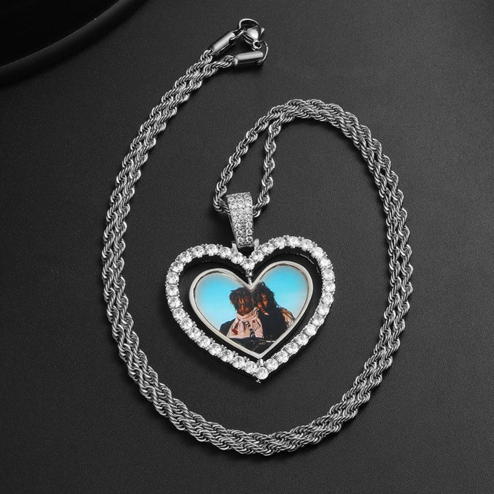 18k Gold Plated Heart Rotating Picture Necklace- Exclusive Hip-hop Necklace For Men