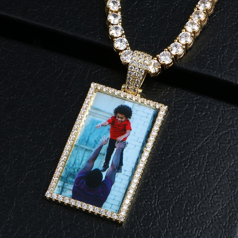 Personalized Square Pendant Necklace- Men's Medallion Necklace