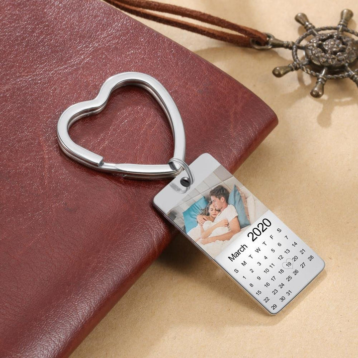 Photo Keychain- Personalized Heart Shape Keychain With Calendar -Valentines Day Gifts For Him