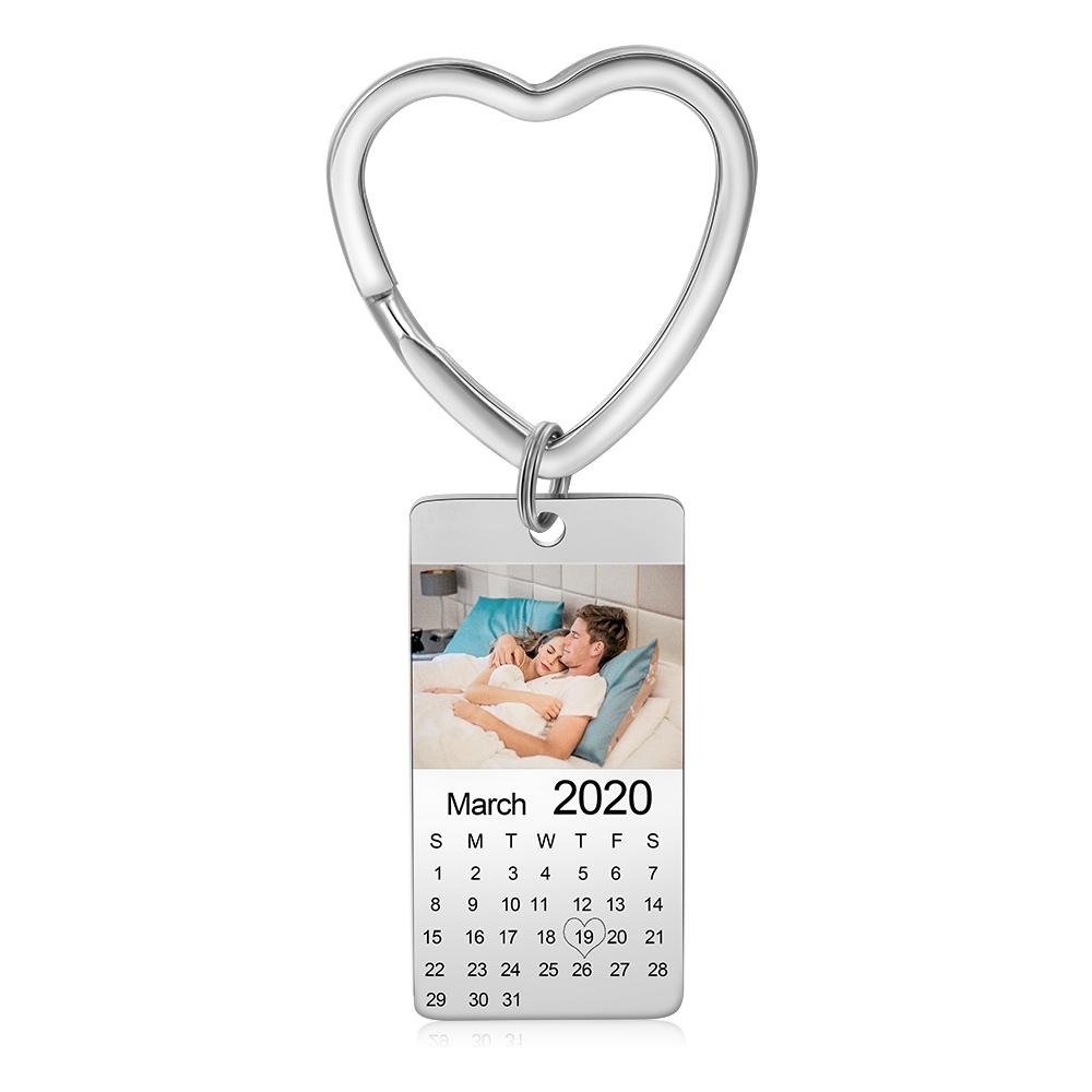 Photo Keychain- Personalized Heart Shape Keychain With Calendar -Valentines Day Gifts For Him
