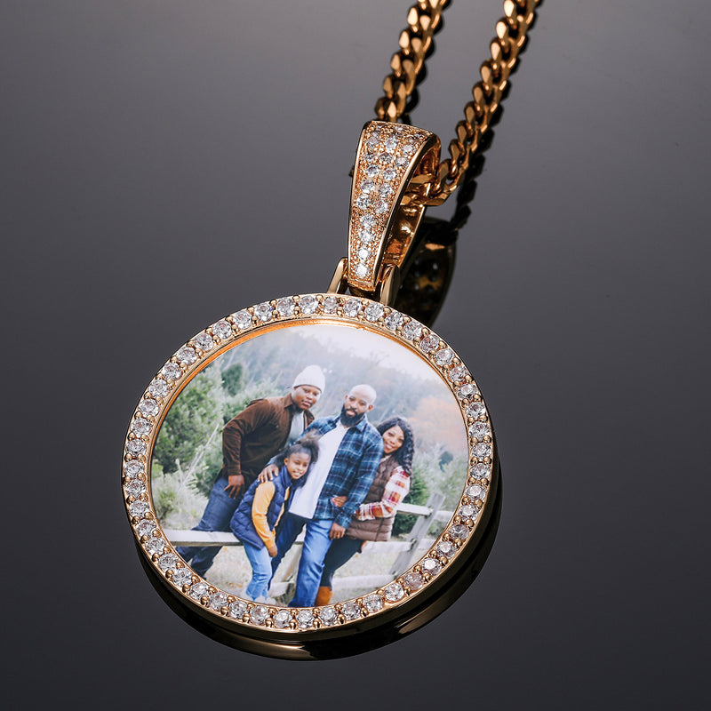 S925 Custom Photo Rose Gold Memory Medallions Solid Pendant Necklace With Moissanite Diamond- Gift For Her/Him