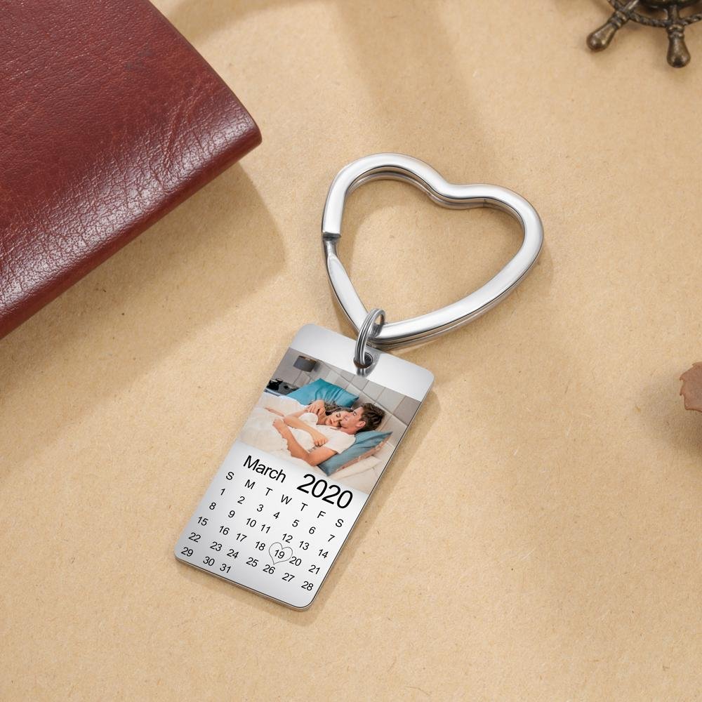 Photo Keychain- Personalized Heart Shape Keychain With Calendar -Valentines Day Gifts For Him