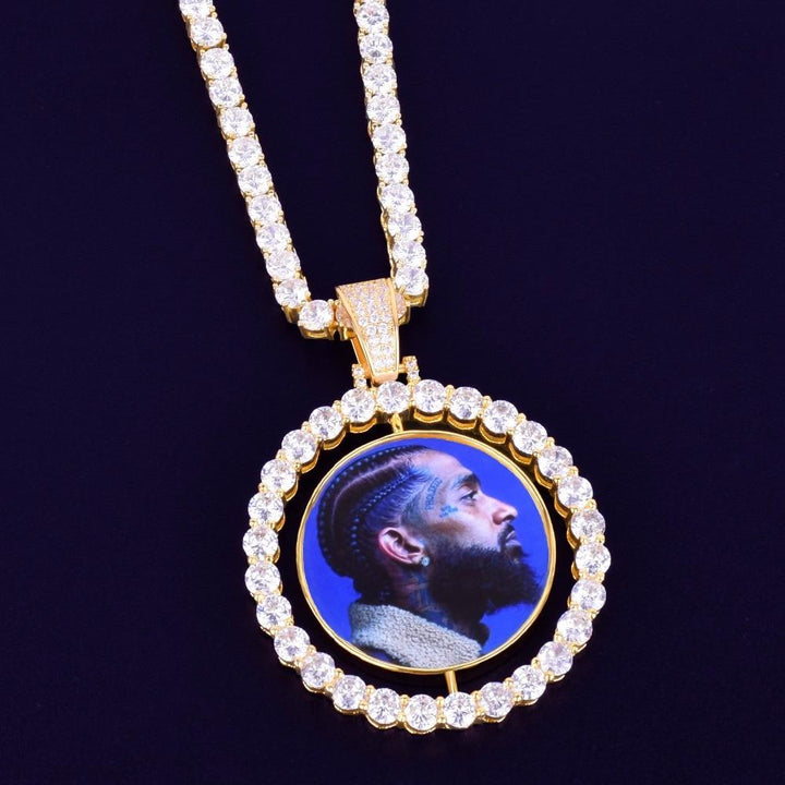 Double Picture Locket Necklace-Rotated Pendant Picture Necklace