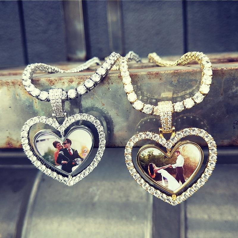 Custom Photo Heart Rotating Double-sided Medallions Necklace Christmas Gifts For Couple