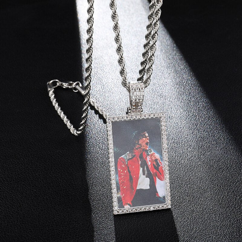 Custom Made Rectangle Photo Medallion Hip-hop Necklace