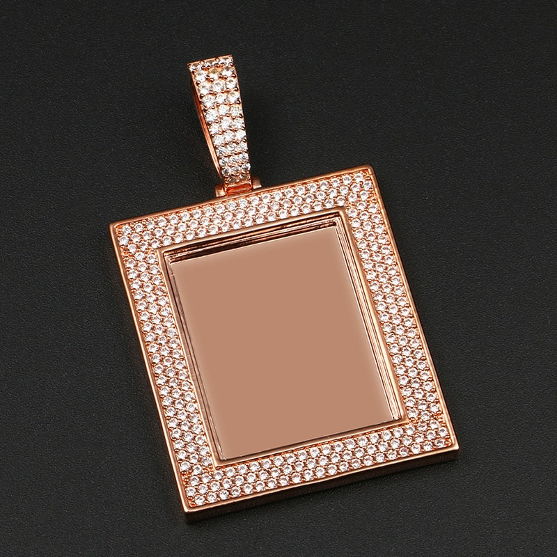 Custom 18K Gold Square Photo Pendant Necklace
