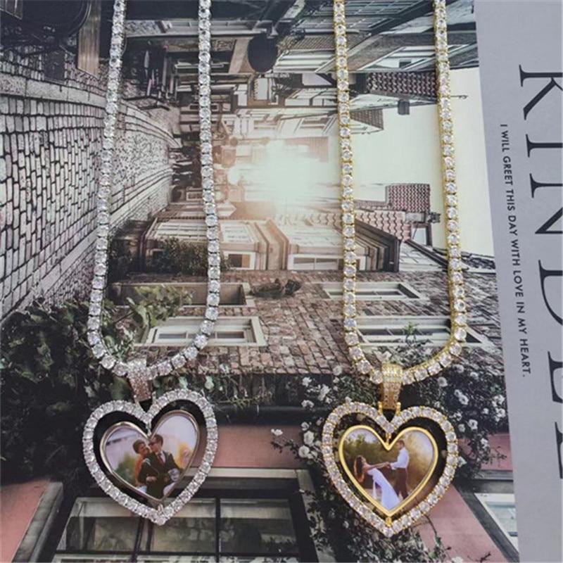 Custom Photo Heart Rotating Double-sided Medallions Necklace Christmas Gifts For Couple