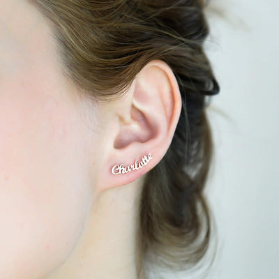 Cursive Nameplate Stud Custom Name Earrings- Best Christmas Gifts For Girlfriend