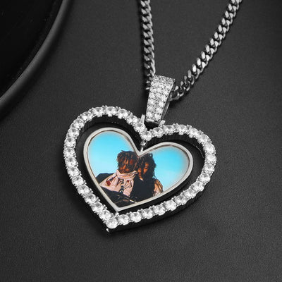 Personalized 14k Heart Photo Necklace- Spinning Heart Photo Necklace For Gift