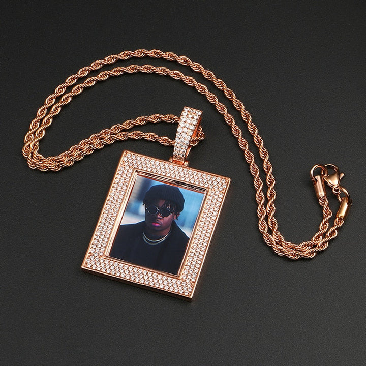 Personalized 14K Gold Square Photo Pendant Necklace