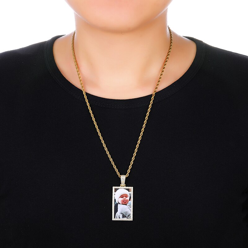 Custom Made Rectangle Photo Medallion Hip-hop Necklace
