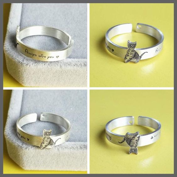 Personalized Pet Ring - Cat Memorial Jewelry Personalized Pet Ring