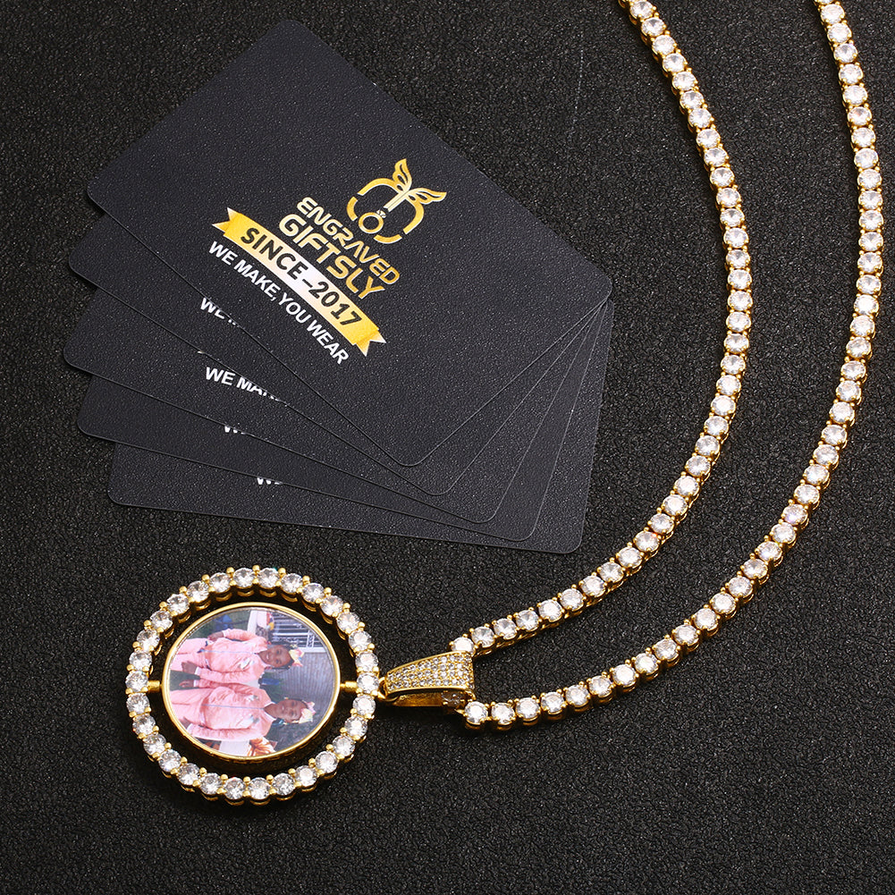 18k Gold Plated 3D Photo Printed Rotating Double-Sided Custom Photo Medallion Necklace