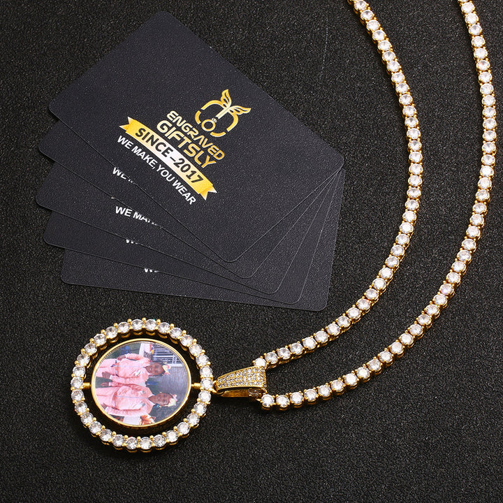 18k Gold Plated 3D Photo Printed Rotating Double-Sided Custom Photo Medallion Necklace