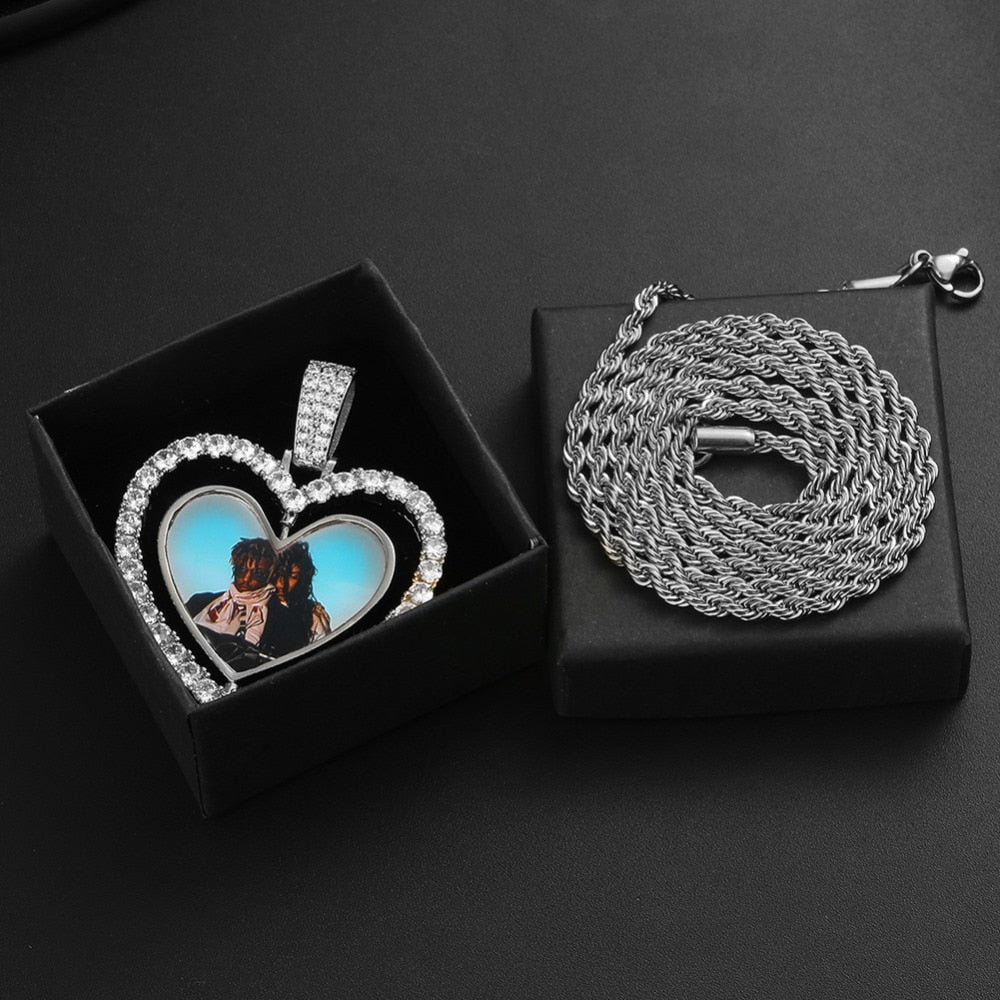 Personalized 14k Heart Photo Necklace- Spinning Heart Photo Necklace For Gift