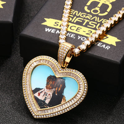 18K Gold Plated With Zirconia Stone Custom Photo Heart Medallion necklace