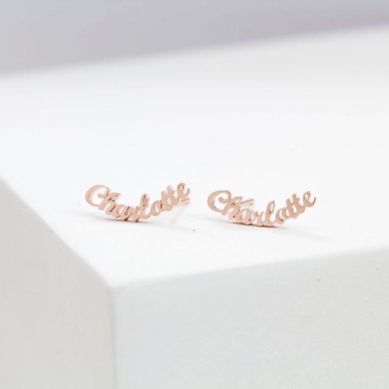 Personalized Name Stud Earrings- Name Plate Earring For Women