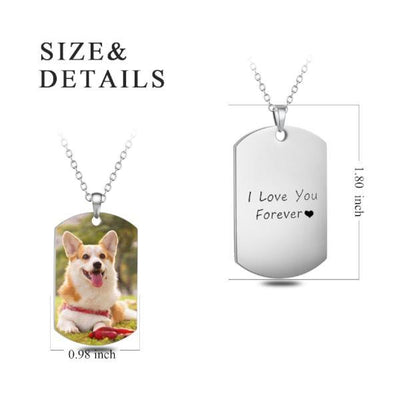 Surgical Stainless Steel Custom Pet Color Photo Necklace- Personalized Dog Tag Pet Photo Necklace