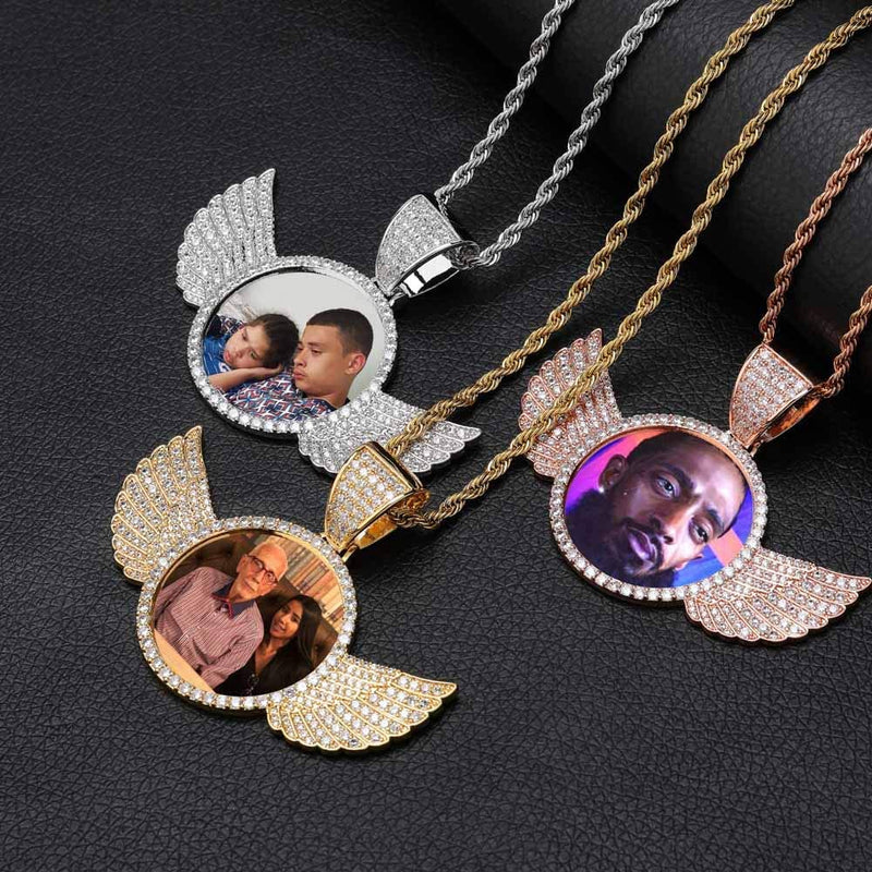 Custom Angel Wing Necklace-Best Gifts For Men- Necklace With Picture Inside