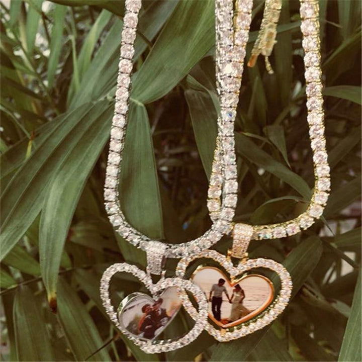 Custom Photo Heart Rotating Double-sided Medallions Necklace Christmas Gifts For Couple