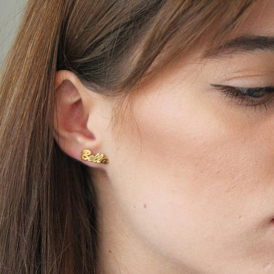 Name Plate Earrings- Initial Cursive Stud Earring For Women