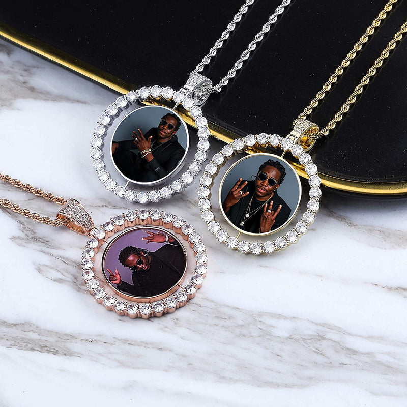 Custom Photo Rotating Double-Sided Medallions Pendant Necklace Christmas Gifts For Girlfriend
