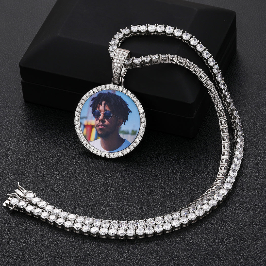 S925 Custom Photo Sterling Silver Memory Medallions Solid Pendant Necklace With Moissanite Diamond Hip Hop Jewelry