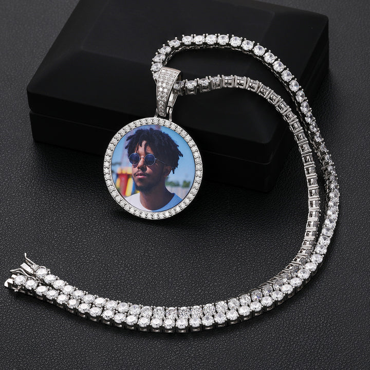 S925 Custom Photo Sterling Silver Memory Medallions Solid Pendant Necklace With Moissanite Diamond Hip Hop Jewelry