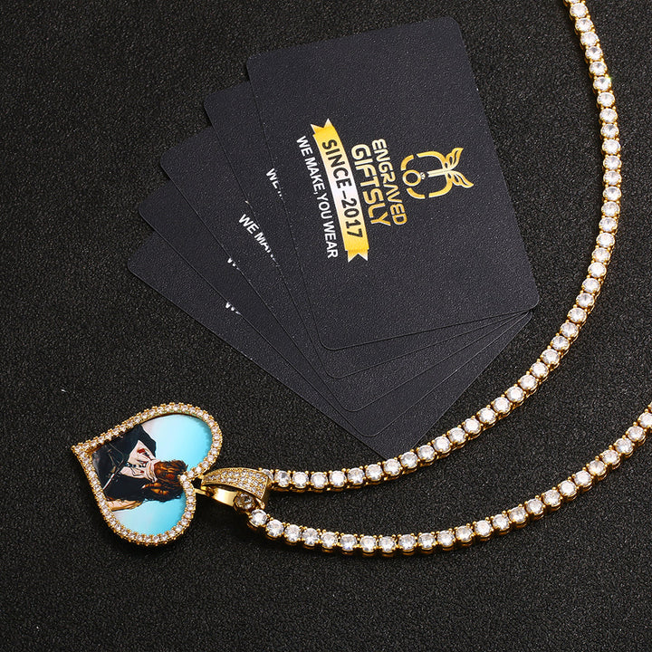 18k Gold Plated Custom Heart Photo Medallion Necklace- Unique Gifts For Men-Birthday Gift For Wife